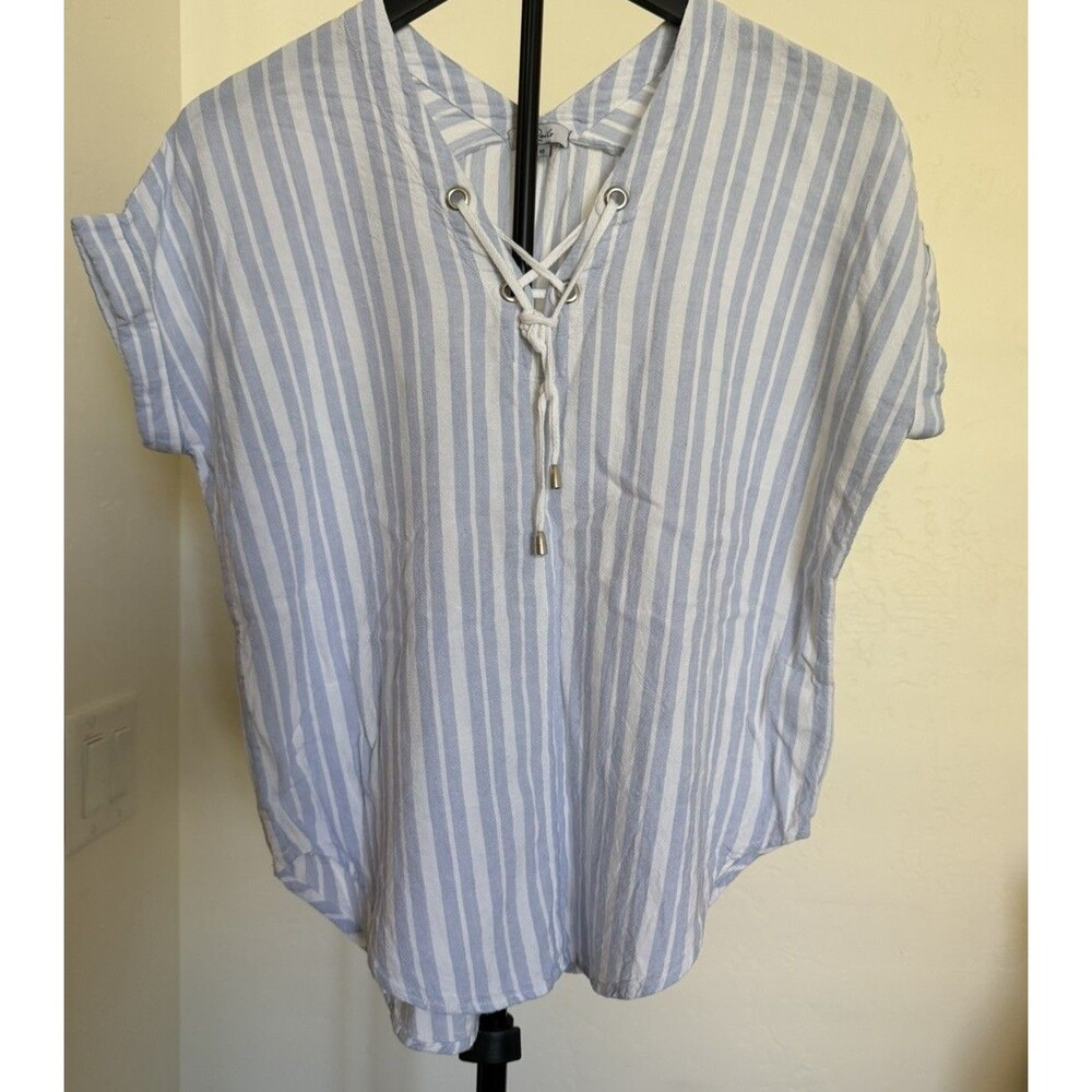 Rails Women’s XS Blue White Striped Lace-Up Nautical Linen Blend Top Beachy